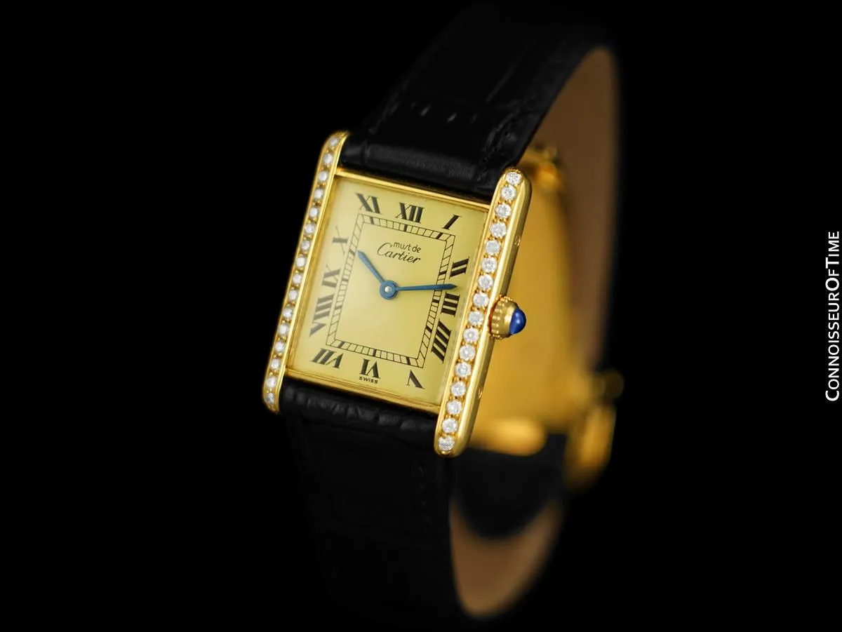 Cartier Mens Unisex Tank Louis Watch - Gold Vermeil, 18K Gold & Diamonds over Sterling Silver