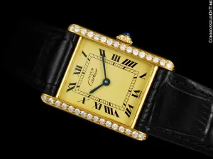 Cartier Mens Unisex Tank Louis Watch - Gold Vermeil, 18K Gold & Diamonds over Sterling Silver