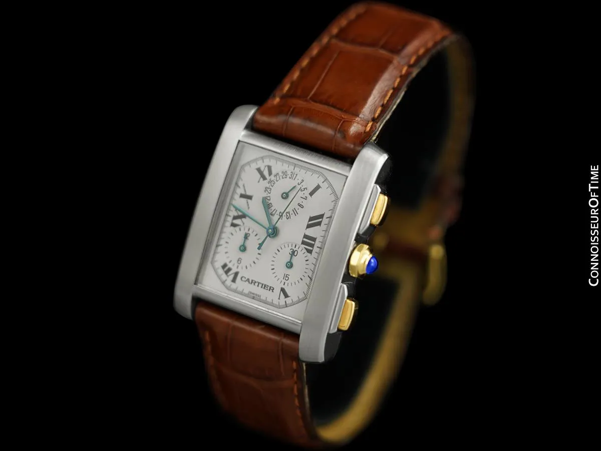 Cartier Tank Francaise Mens Stainless Steel & 18K Gold W51004Q4 Chronoflex Chronograph Watch - Mint with Box & Papers