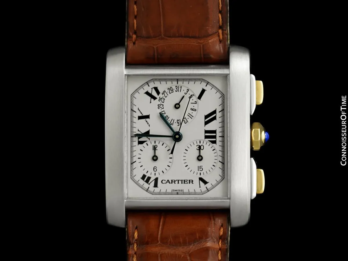 Cartier Tank Francaise Mens Stainless Steel & 18K Gold W51004Q4 Chronoflex Chronograph Watch - Mint with Box & Papers