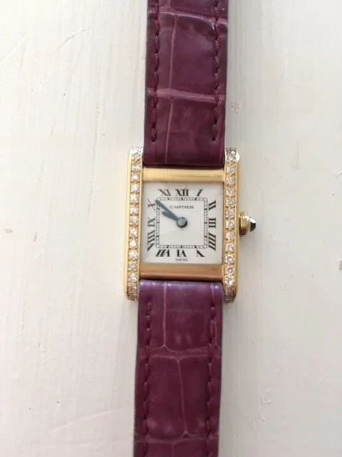 Cartier Tank Ladies Mechancial Watch, Like Francaise - 18K Gold & Diamonds