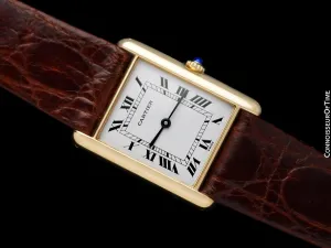 Cartier Tank Louis Mens Midsize Quartz Solid 18K Gold Watch - Papers