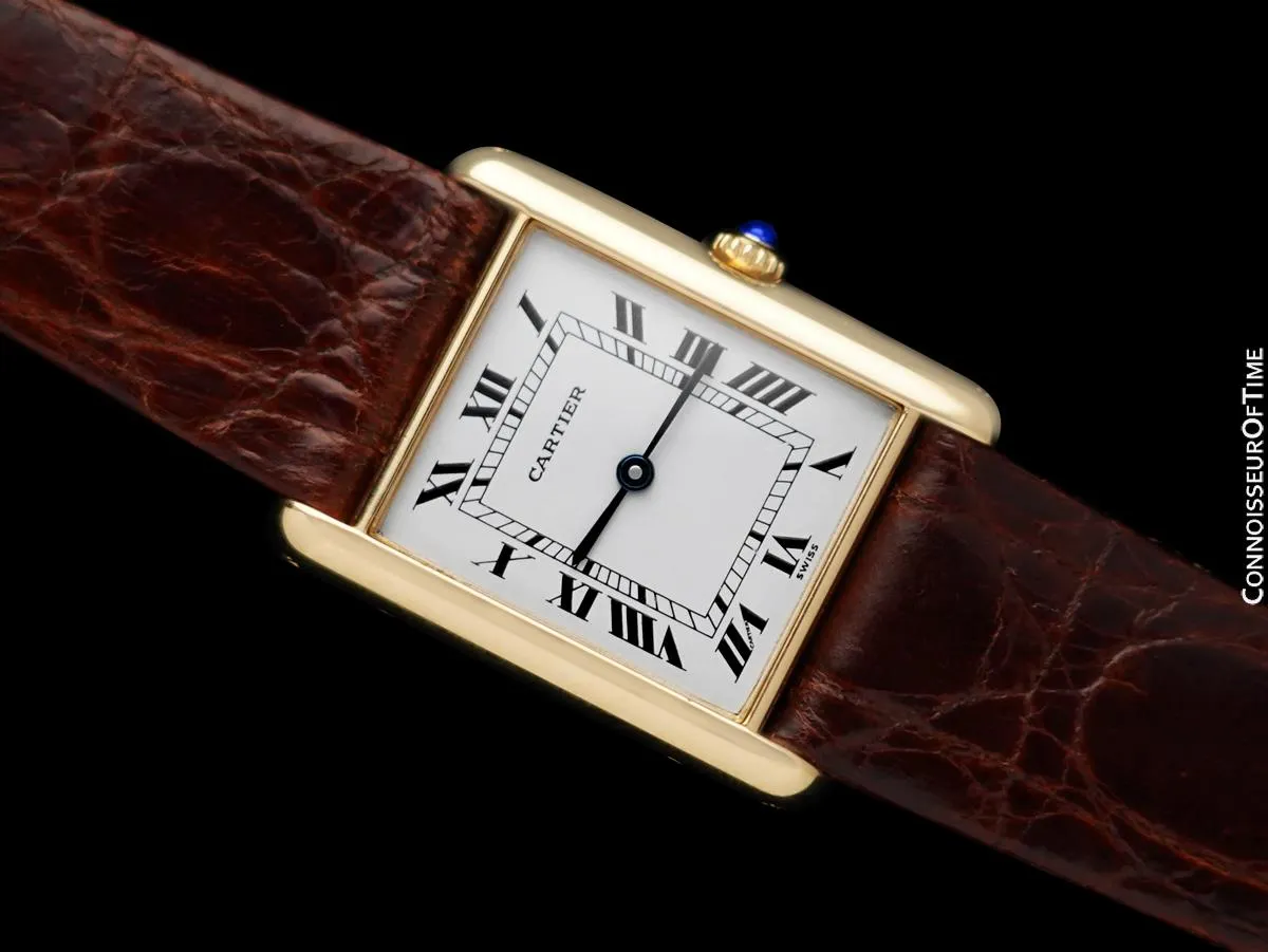 Cartier Tank Louis Mens Midsize Quartz Solid 18K Gold Watch - Papers