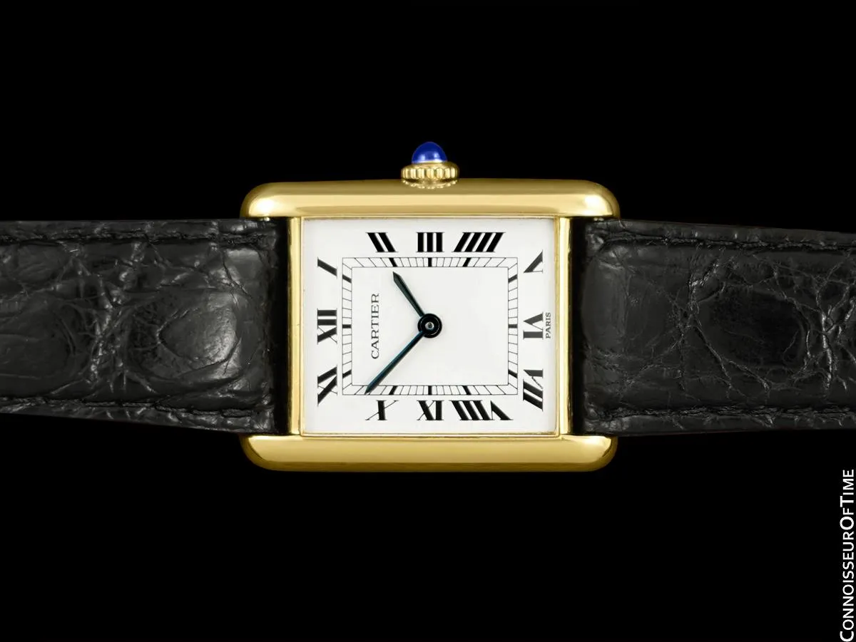 Cartier Tank Louis Vintage Mens Mechanical Solid 18K Gold Watch - Card and Pouch