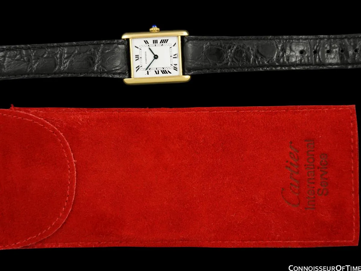 Cartier Tank Louis Vintage Mens Mechanical Solid 18K Gold Watch - Card and Pouch