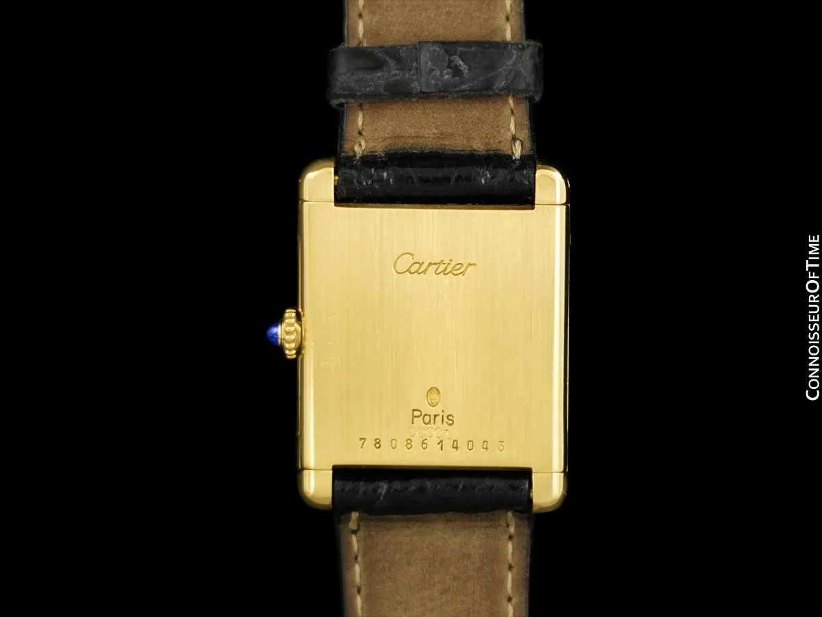 Cartier Tank Louis Vintage Mens Mechanical Solid 18K Gold Watch - Card and Pouch