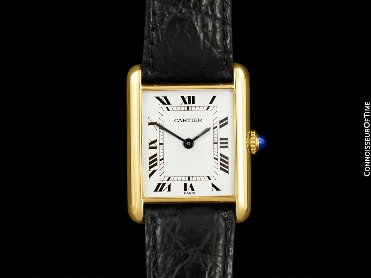 Cartier Tank Louis Vintage Mens Mechanical Solid 18K Gold Watch - Card and Pouch
