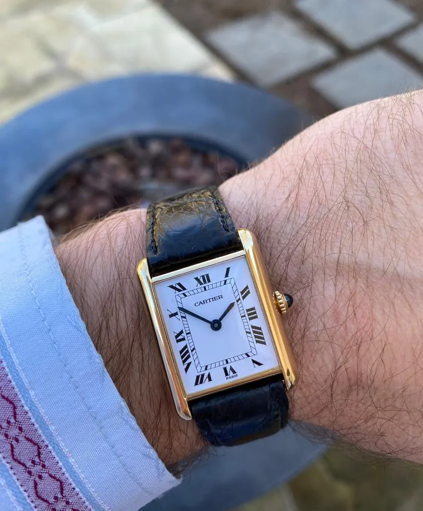 Cartier Tank Louis Vintage Mens Mechanical Solid 18K Gold Watch - Card and Pouch