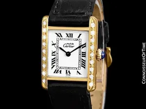 Cartier Vintage Ladies Tank Mechanical Watch - Gold Vermeil, 18K Gold over Sterling Silver & Diamonds
