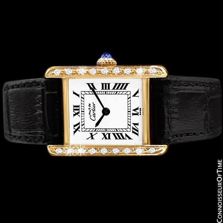 Cartier Vintage Ladies Tank Mechanical Watch - Gold Vermeil, 18K Gold over Sterling Silver & Diamonds