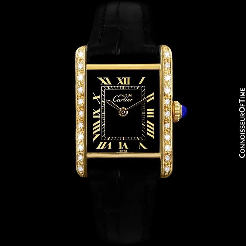 Cartier Vintage Ladies Tank Mechanical Watch - Gold Vermeil, 18K Gold over Sterling Silver & Diamonds