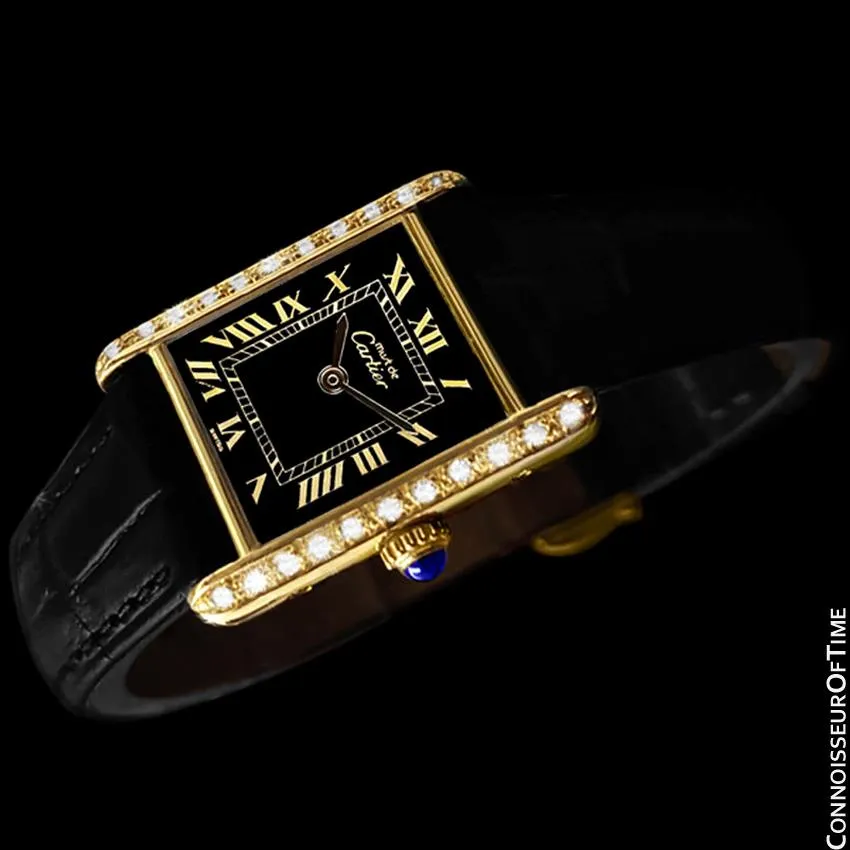 Cartier Vintage Ladies Tank Mechanical Watch - Gold Vermeil, 18K Gold over Sterling Silver & Diamonds