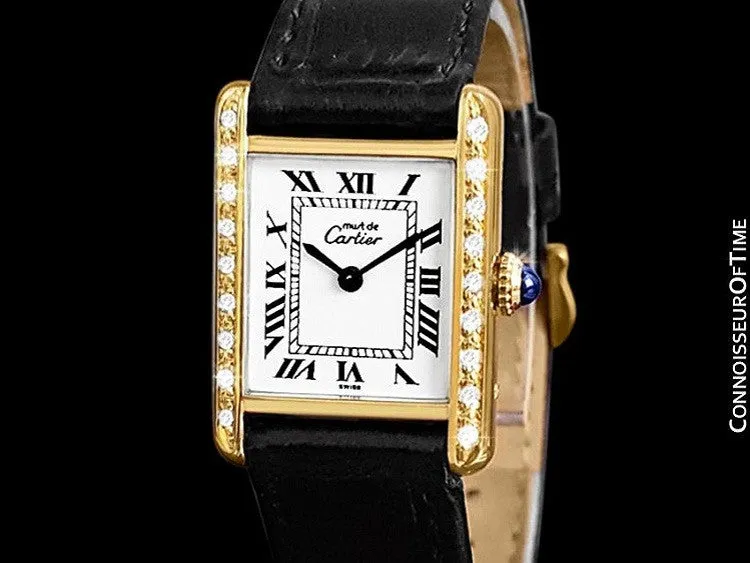 Cartier Vintage Ladies Tank Mechanical Watch - Gold Vermeil, 18K Gold over Sterling Silver & Diamonds