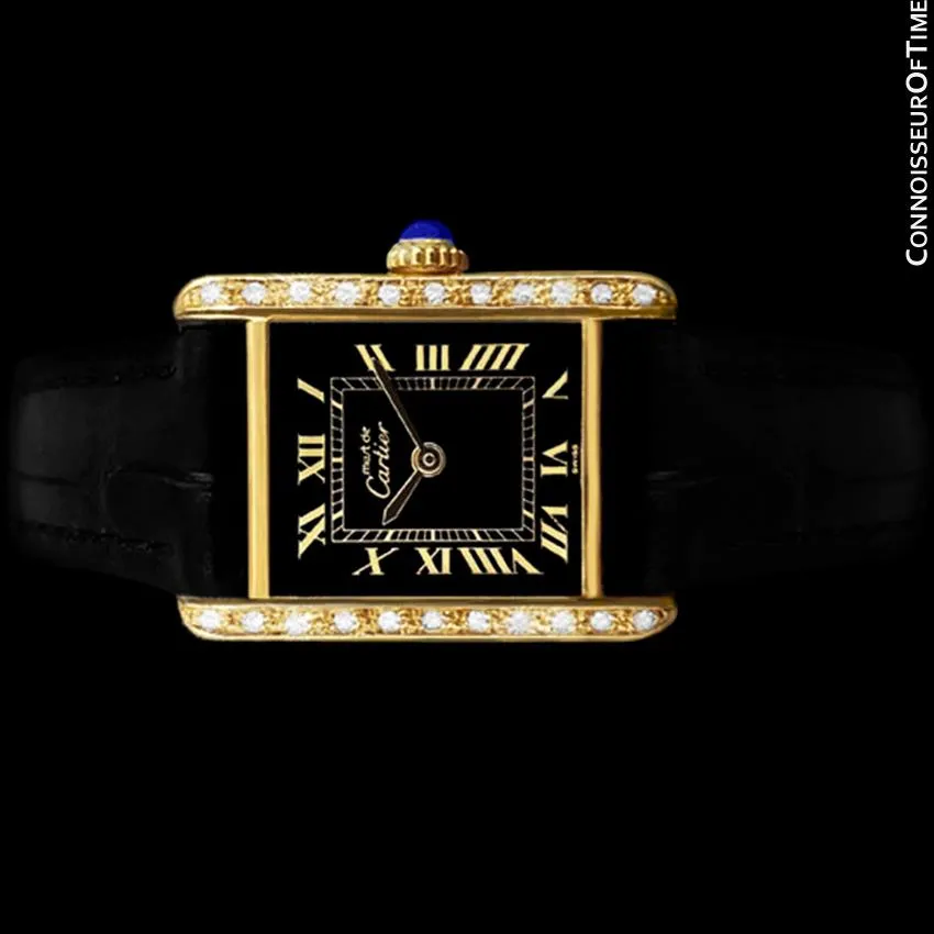 Cartier Vintage Ladies Tank Mechanical Watch - Gold Vermeil, 18K Gold over Sterling Silver & Diamonds
