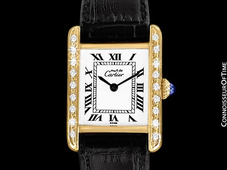 Cartier Vintage Ladies Tank Mechanical Watch - Gold Vermeil, 18K Gold over Sterling Silver & Diamonds