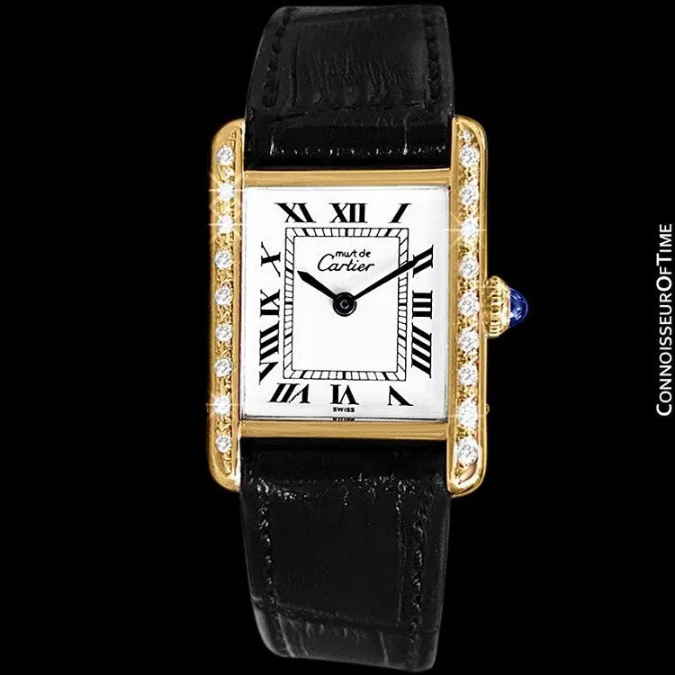 Cartier Vintage Ladies Tank Mechanical Watch - Gold Vermeil, 18K Gold over Sterling Silver & Diamonds