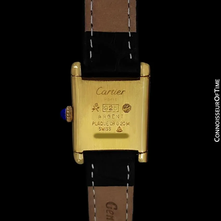 Cartier Vintage Ladies Tank Mechanical Watch - Gold Vermeil, 18K Gold over Sterling Silver & Diamonds