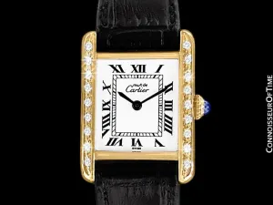 Cartier Vintage Ladies Tank Mechanical Watch - Gold Vermeil, 18K Gold over Sterling Silver & Diamonds
