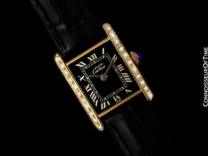 Cartier Vintage Ladies Tank Mechanical Watch - Gold Vermeil, 18K Gold over Sterling Silver & Diamonds