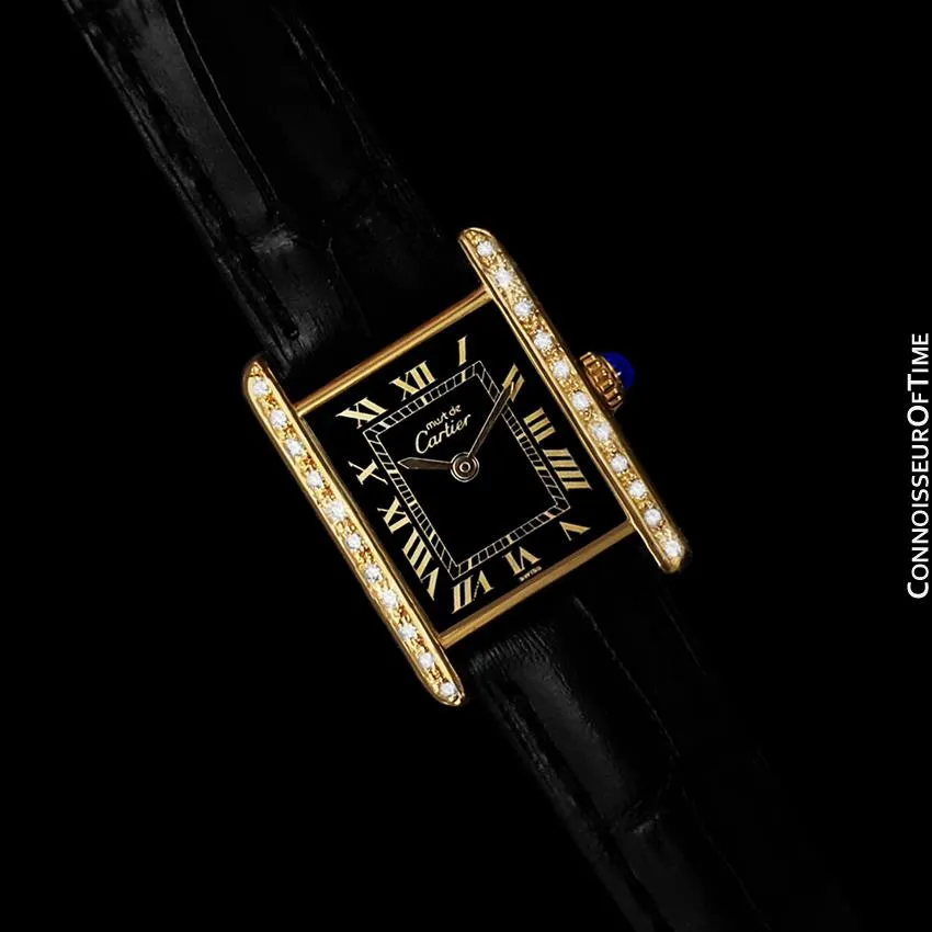 Cartier Vintage Ladies Tank Mechanical Watch - Gold Vermeil, 18K Gold over Sterling Silver & Diamonds