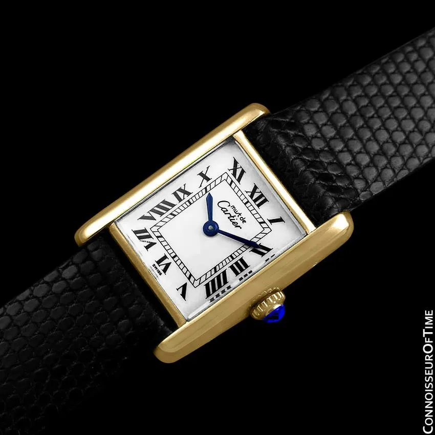 Cartier Vintage Ladies Tank Mechanical Watch - Gold Vermeil, 18K Gold over Sterling Silver