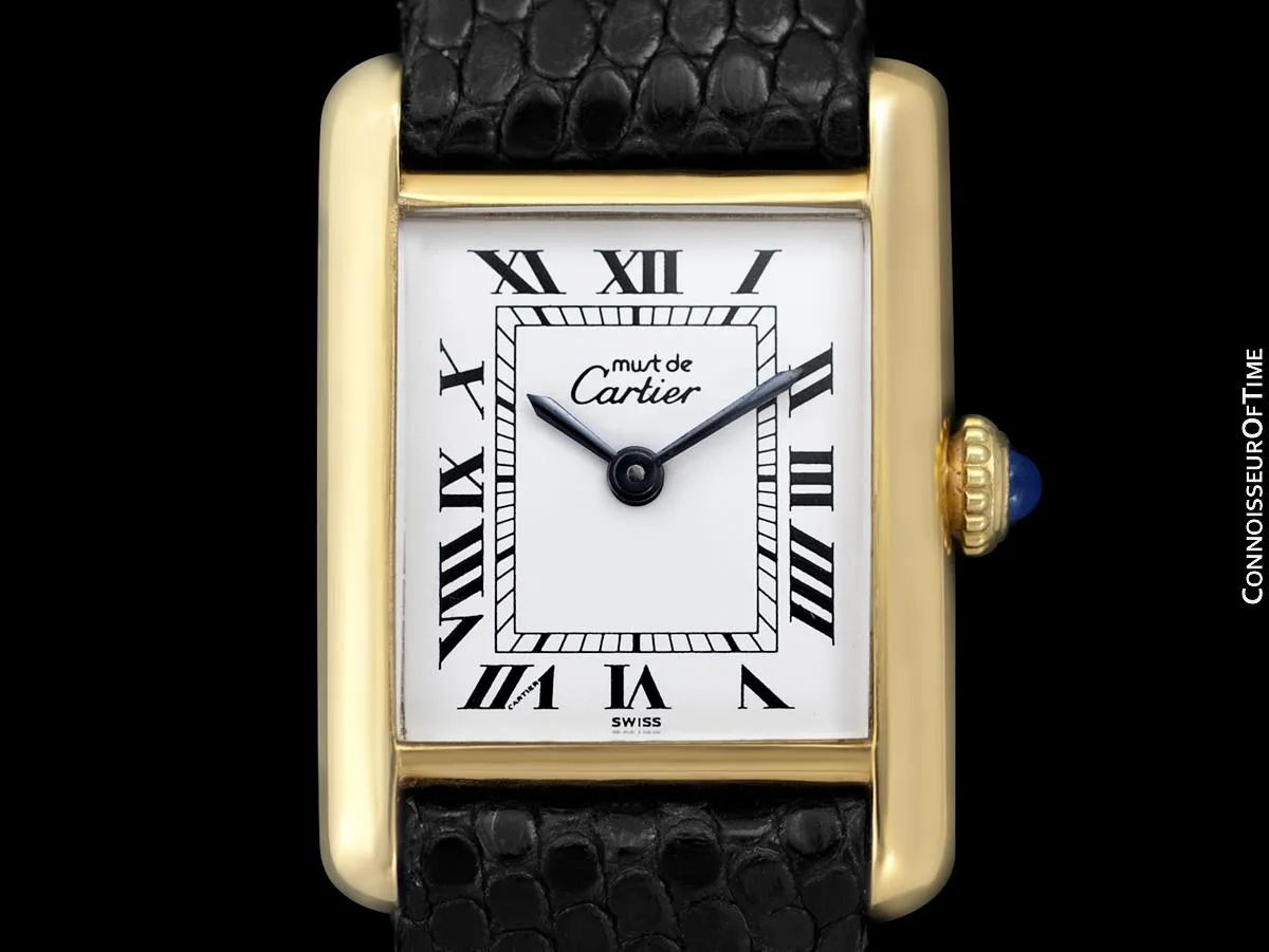 Cartier Vintage Ladies Tank Mechanical Watch - Gold Vermeil, 18K Gold over Sterling Silver