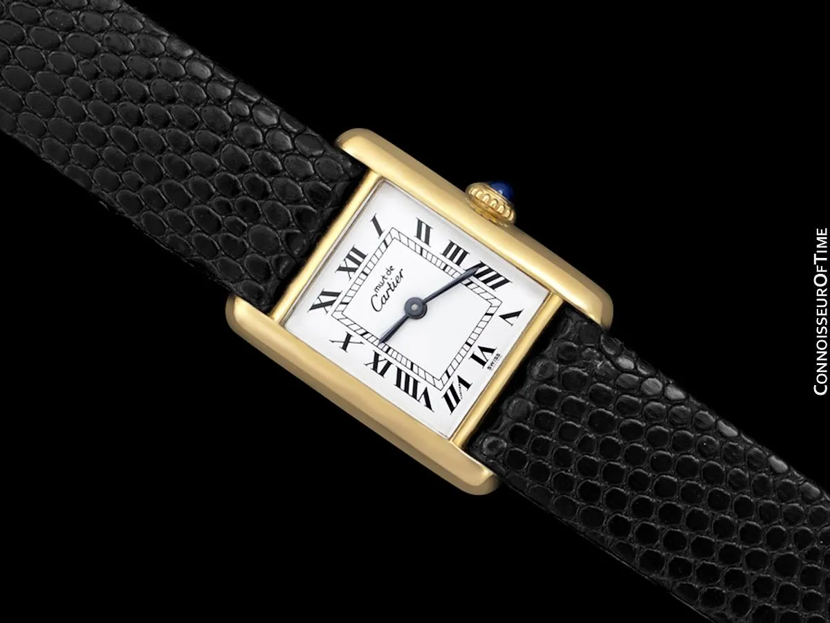 Cartier Vintage Ladies Tank Mechanical Watch - Gold Vermeil, 18K Gold over Sterling Silver