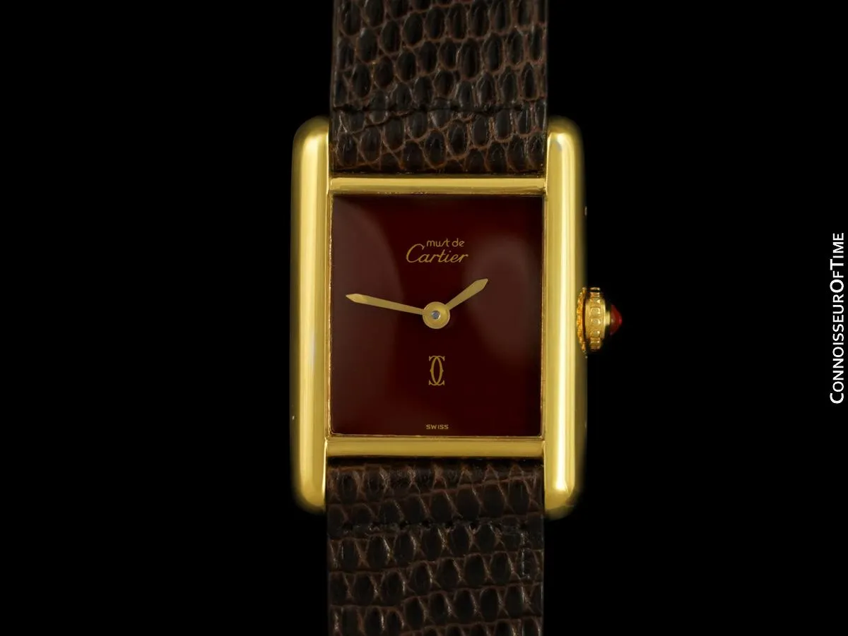 Cartier Vintage Ladies Tank Mechanical Watch With Chocolate Dial - Gold Vermeil, 18K Gold over Sterling Silver