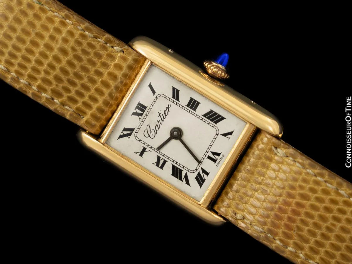 Cartier Vintage Ladies Tank Mechanical Watch with Deployment Buckle - Solid 18K Gold