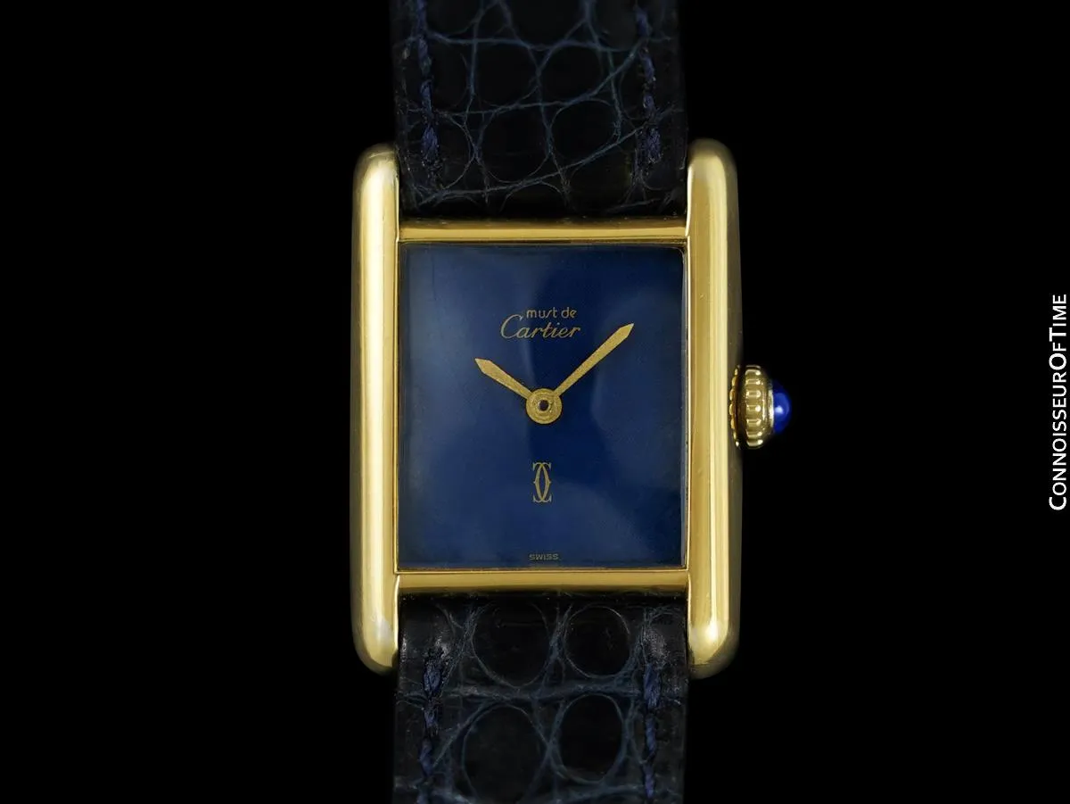 Cartier Vintage Ladies Tank Mechanical Watch with Lapis Dial - Gold Vermeil, 18K Gold over Sterling Silver