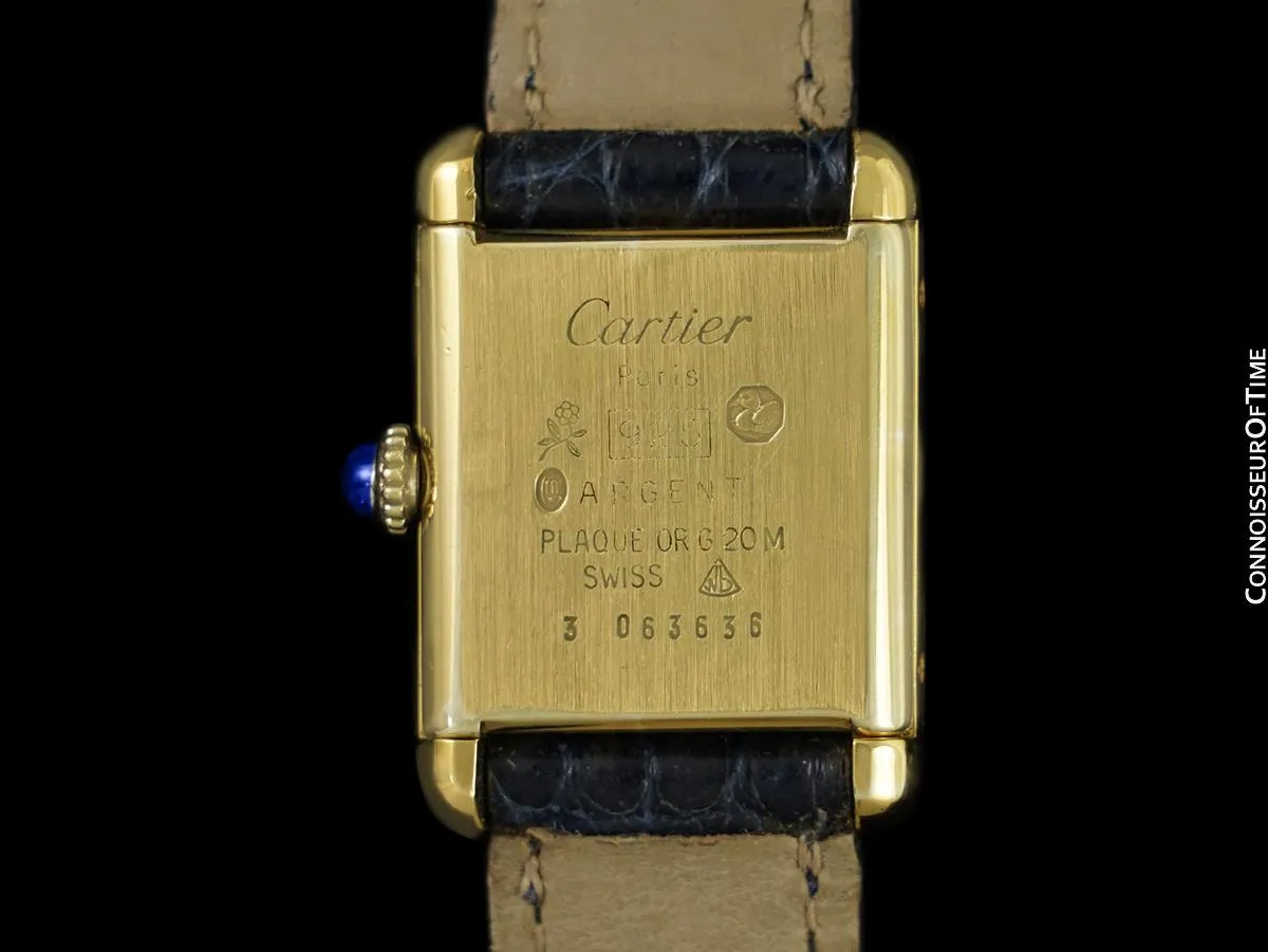 Cartier Vintage Ladies Tank Mechanical Watch with Lapis Dial - Gold Vermeil, 18K Gold over Sterling Silver