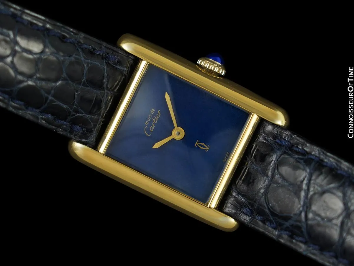 Cartier Vintage Ladies Tank Mechanical Watch with Lapis Dial - Gold Vermeil, 18K Gold over Sterling Silver