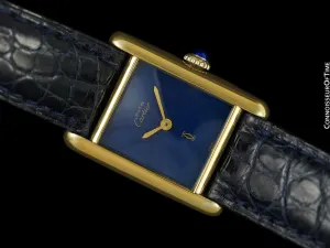 Cartier Vintage Ladies Tank Mechanical Watch with Lapis Dial - Gold Vermeil, 18K Gold over Sterling Silver