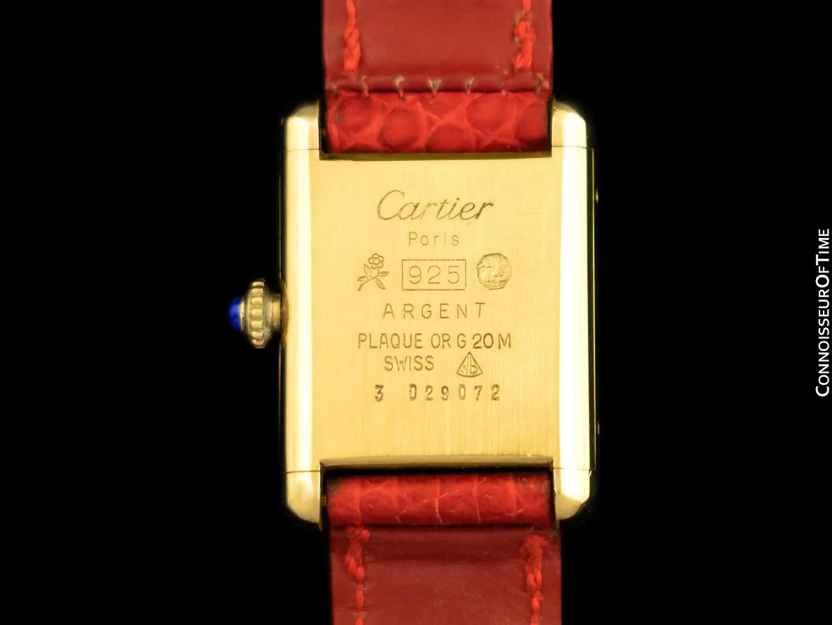 Cartier Vintage Ladies Tank Mechanical Wine Dial Watch - Gold Vermeil, 18K Gold over Sterling Silver