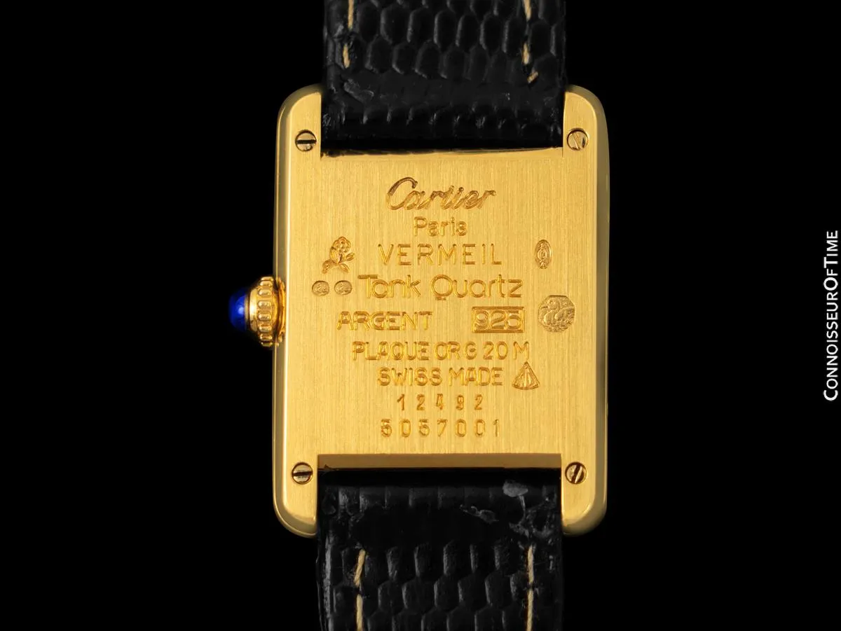 Cartier Vintage Ladies Tank Quartz Gold Vermeil, 18K Gold over Sterling Silver Watch - Papers
