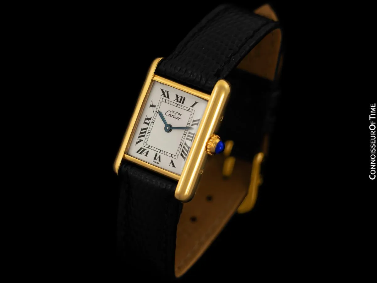 Cartier Vintage Ladies Tank Quartz Gold Vermeil, 18K Gold over Sterling Silver Watch - Papers