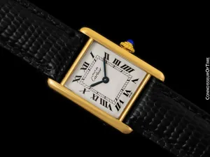 Cartier Vintage Ladies Tank Quartz Gold Vermeil, 18K Gold over Sterling Silver Watch - Papers