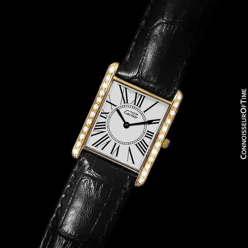 Cartier Vintage Ladies Tank Quartz Watch - Gold Vermeil, 18K Gold over Sterling Silver & Diamonds