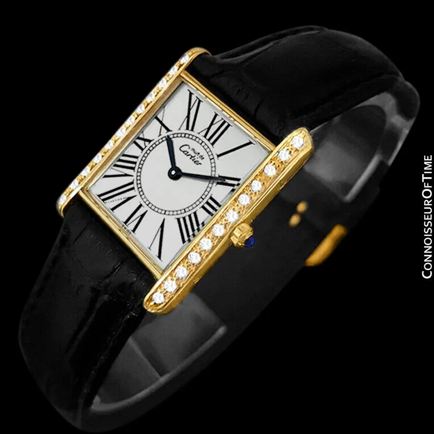 Cartier Vintage Ladies Tank Quartz Watch - Gold Vermeil, 18K Gold over Sterling Silver & Diamonds