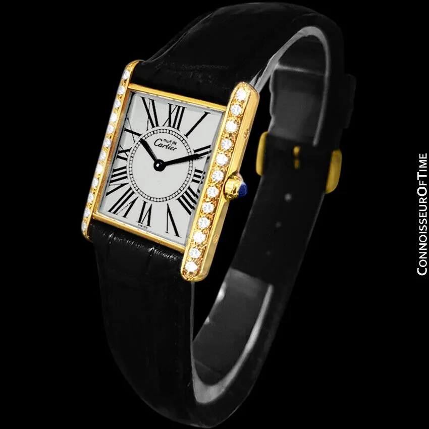 Cartier Vintage Ladies Tank Quartz Watch - Gold Vermeil, 18K Gold over Sterling Silver & Diamonds