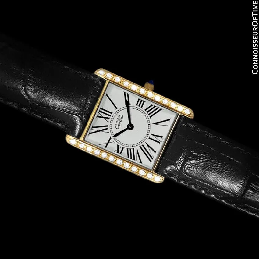 Cartier Vintage Ladies Tank Quartz Watch - Gold Vermeil, 18K Gold over Sterling Silver & Diamonds