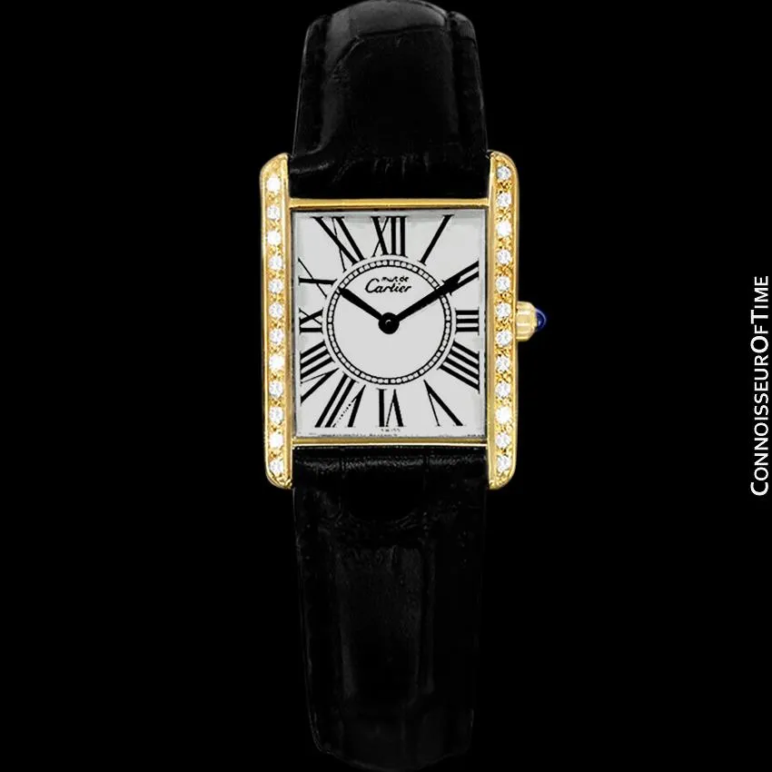 Cartier Vintage Ladies Tank Quartz Watch - Gold Vermeil, 18K Gold over Sterling Silver & Diamonds