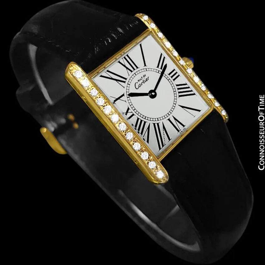 Cartier Vintage Ladies Tank Quartz Watch - Gold Vermeil, 18K Gold over Sterling Silver & Diamonds