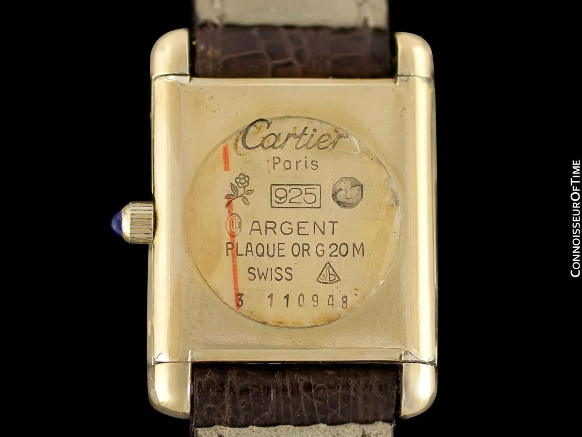 Cartier Vintage Ladies Tank Watch with Chocolate Brown Dial - Gold Vermeil, 18K Gold over Sterling Silver - Papers & Box
