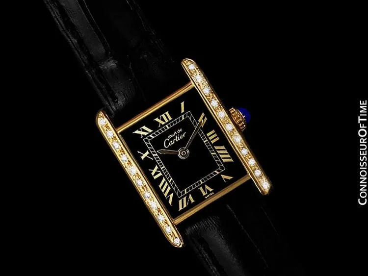 Cartier Vintage Mens Tank Mechanical Watch - Gold Vermeil, 18K Gold over Sterling Silver & Diamonds
