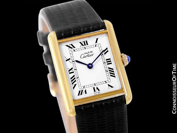 Cartier Vintage Mens Tank Mechanical Watch - Gold Vermeil, 18K Gold over Sterling Silver