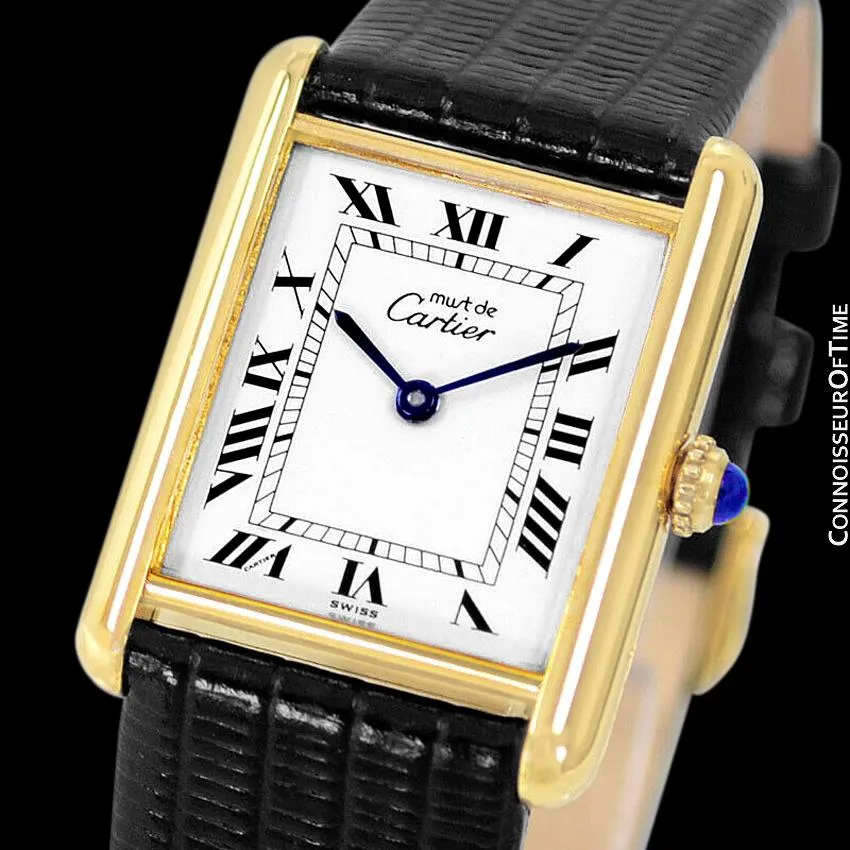 Cartier Vintage Mens Tank Mechanical Watch - Gold Vermeil, 18K Gold over Sterling Silver
