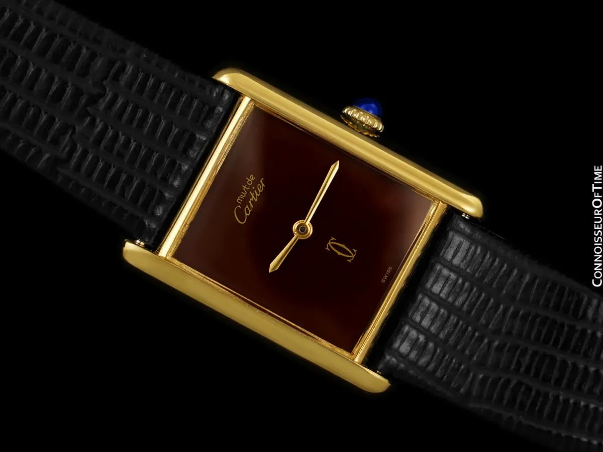 Cartier Vintage Mens Tank Mechanical Watch With Chocolate Dial - Gold Vermeil, 18K Gold over Sterling Silver