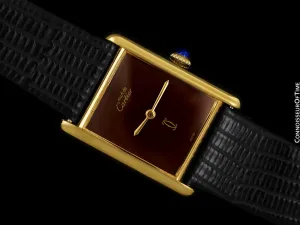 Cartier Vintage Mens Tank Mechanical Watch With Chocolate Dial - Gold Vermeil, 18K Gold over Sterling Silver