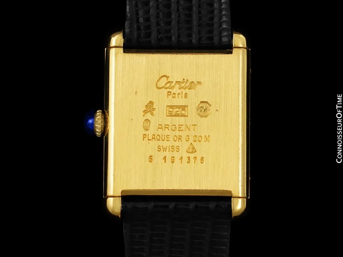 Cartier Vintage Mens Tank Mechanical Watch With Chocolate Dial - Gold Vermeil, 18K Gold over Sterling Silver